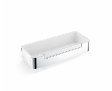 Korb 29 x 12 x 5,5 mit Zugband / polierter Stahl / weißer Kunststoffeinsatz