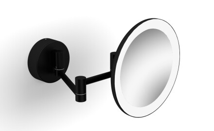 Kosmetikspiegel mit 3-facher Vergrößerung, rund, LED-Beleuchtung (warm/kalt), schwenkbar, doppelter beweglicher Arm / mattschwarz