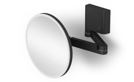 Kosmetikspiegel mit 5-facher Vergrößerung, rund, mit LED-Beleuchtung, stufenlose Einstellung der Lichtfarbe, schwenkbar, doppelter beweglicher Arm / mattschwarz