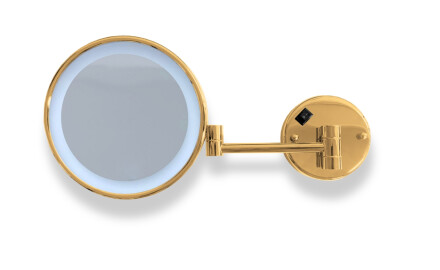Kosmetikspiegel mit 3-facher Vergrößerung, rund, LED-Beleuchtung mit neutraler Lichtfarbe, schwenkbar, doppelter beweglicher Arm / goldglänzend