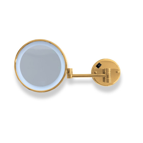 Kosmetikspiegel mit 3-facher Vergrößerung, rund, LED-Beleuchtung mit neutraler Lichtfarbe, schwenkbar, doppelter beweglicher Arm / goldglänzend #1
