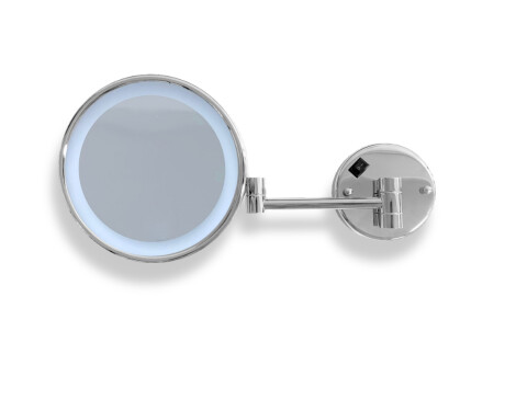 Kosmetikspiegel mit 3-facher Vergrößerung, rund, LED-Beleuchtung mit neutraler Lichtfarbe, schwenkbar, doppelter beweglicher Arm / Chrom