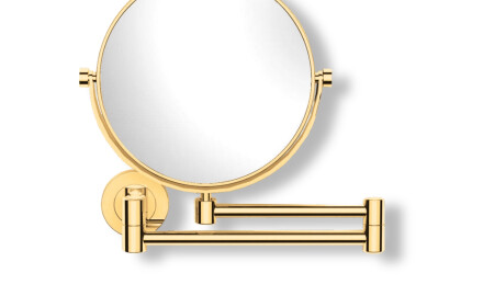 Kosmetikspiegel, gerade, 3-fache Vergrößerung, rund, schwenkbar, doppelter beweglicher Arm / goldglänzend