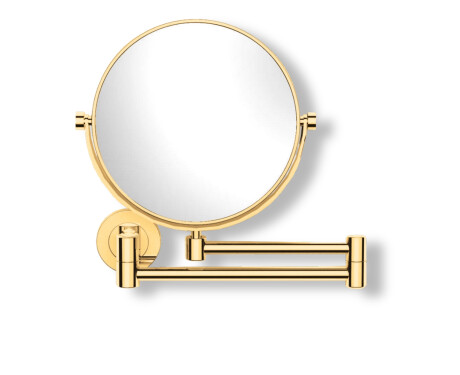 Kosmetikspiegel, gerade, 3-fache Vergrößerung, rund, schwenkbar, doppelter beweglicher Arm / goldglänzend