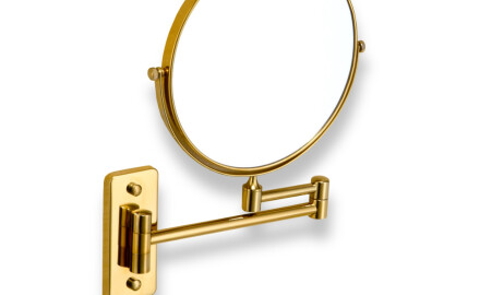 Kosmetikspiegel, gerade, 3-fache Vergrößerung, rund, schwenkbar, doppelter beweglicher Arm / goldglänzend