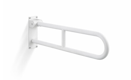 Stützhandlauf für Menschen mit Behinderungen, Ø 32, gebogen und schwenkbar, STANDARD – 70 cm / Edelstahl, mattweiß