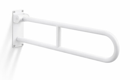 Stützhandlauf für Menschen mit Behinderungen, Ø 32, gebogen und schwenkbar, STANDARD – 80 cm / Edelstahl, mattweiß