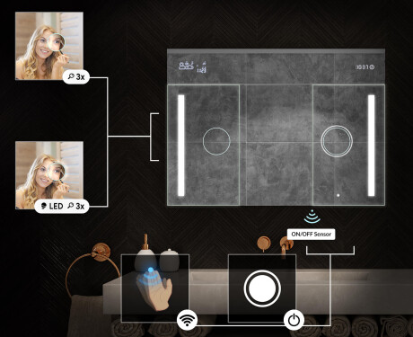 Hängender Badezimmerschrank mit LED-Spiegel L02 Emily 100 x 72 cm in der Farbe San Marino #5