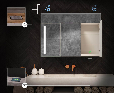 Hängender Badezimmerschrank mit LED-Spiegel L02 Emily 100 x 72 cm in der Farbe Oslo-Eiche #6