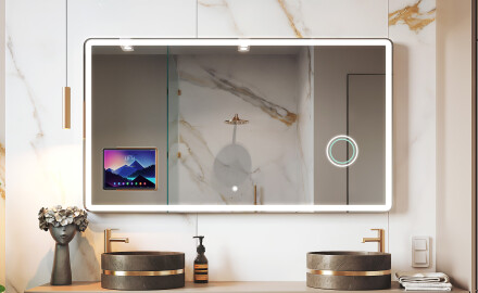 Abgerundeter Moderner LED-Spiegel mit iPad Displine L141 Rahmen