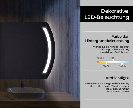 Abgerundeter Badspiegel mit LED Beleuchtung L67 #4