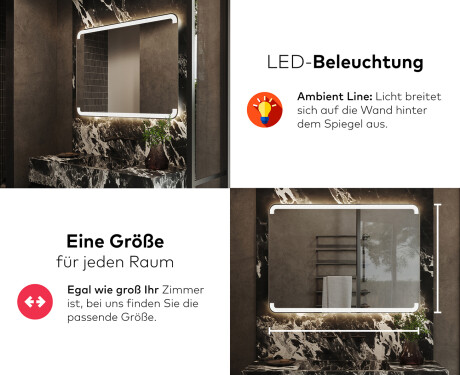 Abgerundeter Badspiegel mit LED Beleuchtung L145 #5
