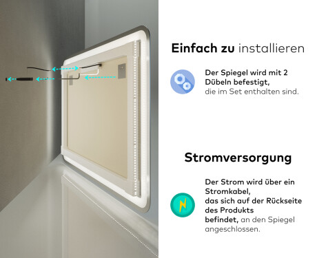 Abgerundeter Badspiegel mit LED Beleuchtung L148 #10